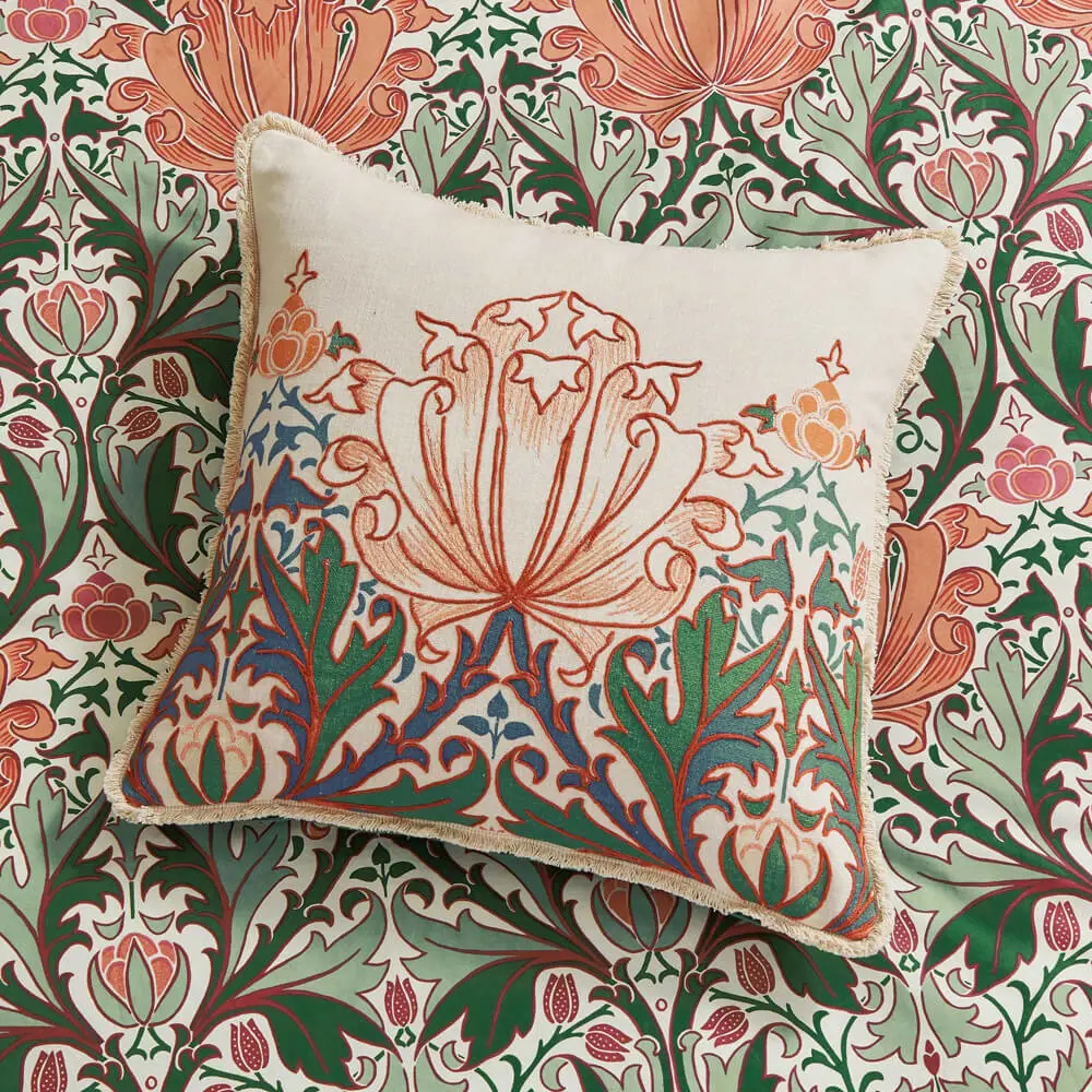 Morris & Co Helena Peach & Teal Cushion